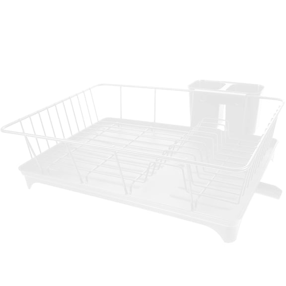 Amosfun White Metal Dish Drying Rack with Cutlery Holder for Kitchen Counter