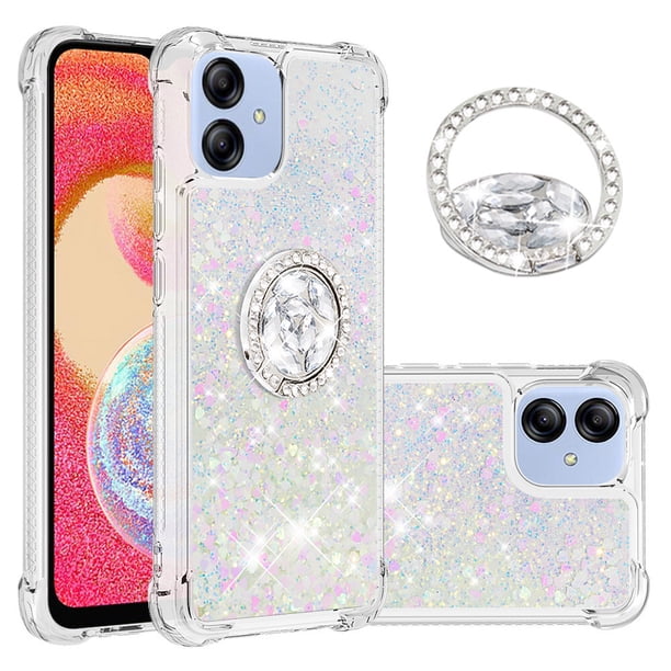 Funda para Samsung Galaxy A04E con Brillo Líquido Flotante, Purpurina, Parachoques y Anillo Giratorio Soporte