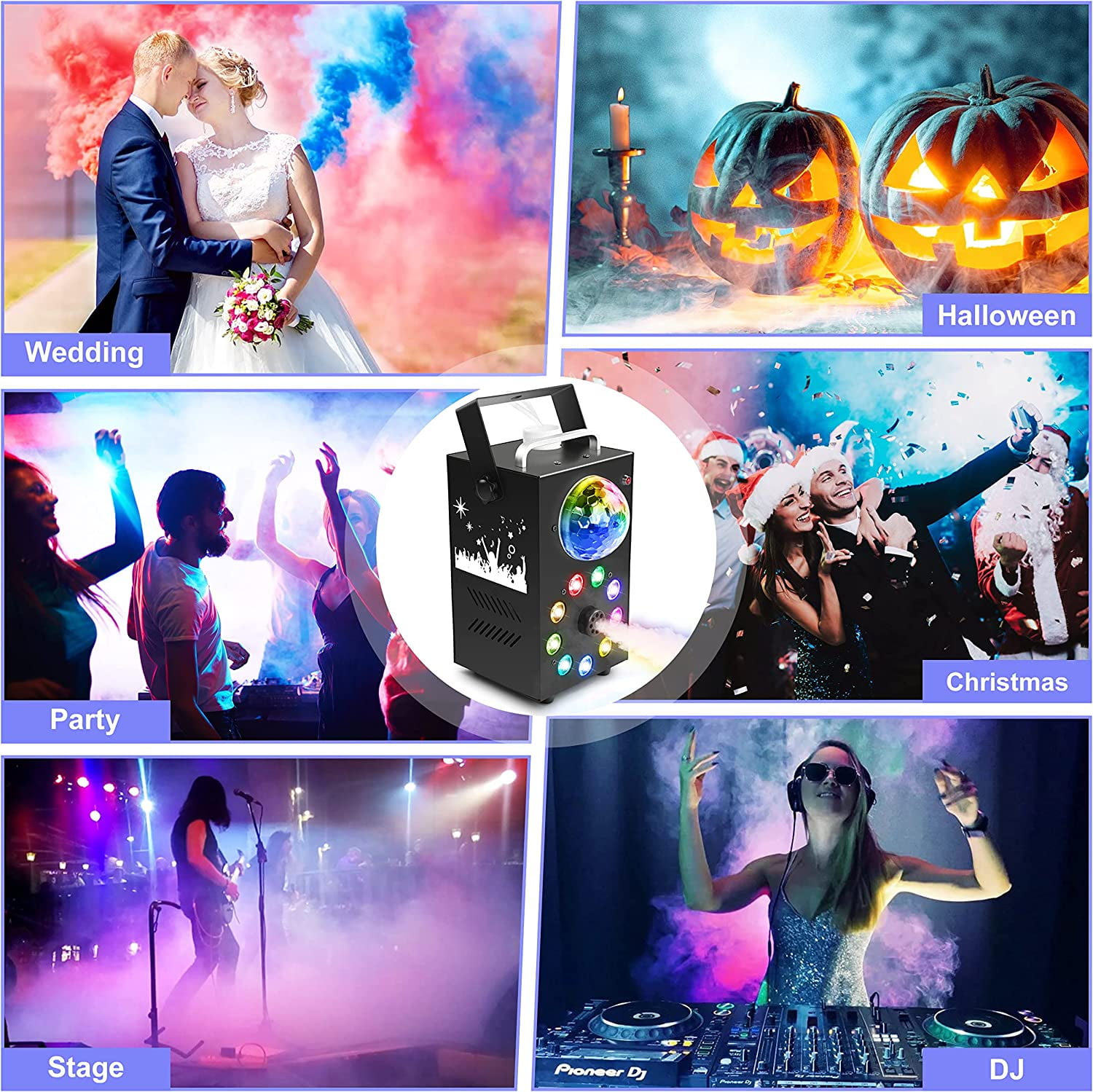 Smoke Fog Machine 700W , Smoke Machine with Disco Ball Lights 9 LED Colorful Light Effect, 3500 CFM Huge Fog with Wireless Remote for Christmas Wedding Party