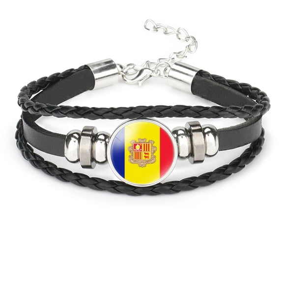 Uijokdef Bracelet for Women Men Black Leather Bracelet ,European Flags