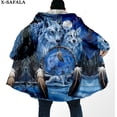 thumbnail image 4 of Capa gruesa y cálida con capucha para hombre, abrigo de lana a prueba de viento, con estampado 3D de Luna y Lobo, Native Dream Catcher, bata, manta, 6, 4 of 4