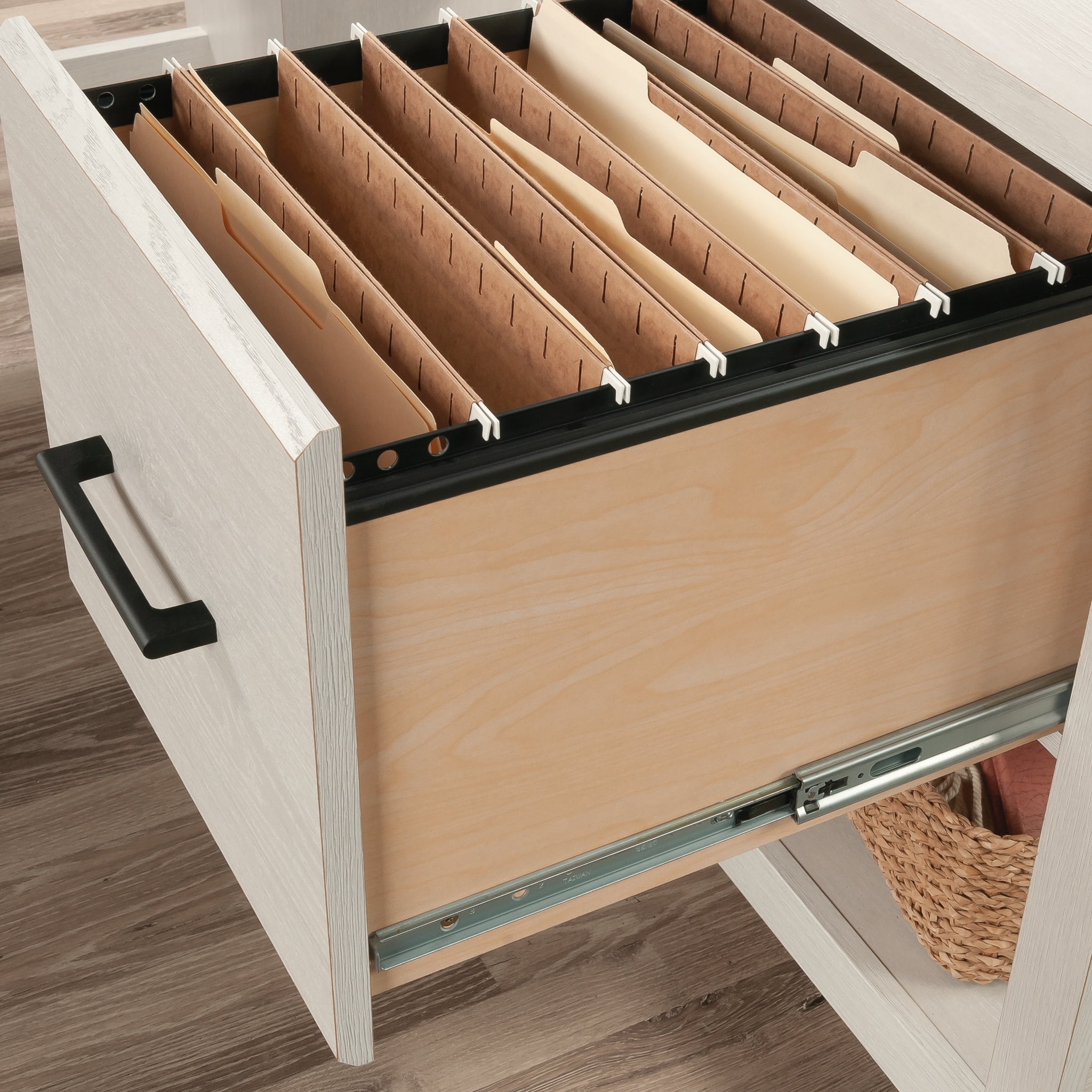 Sauder Summit Station L-Shaped Home Office Desk with Drawer, Glacier Oak Finish