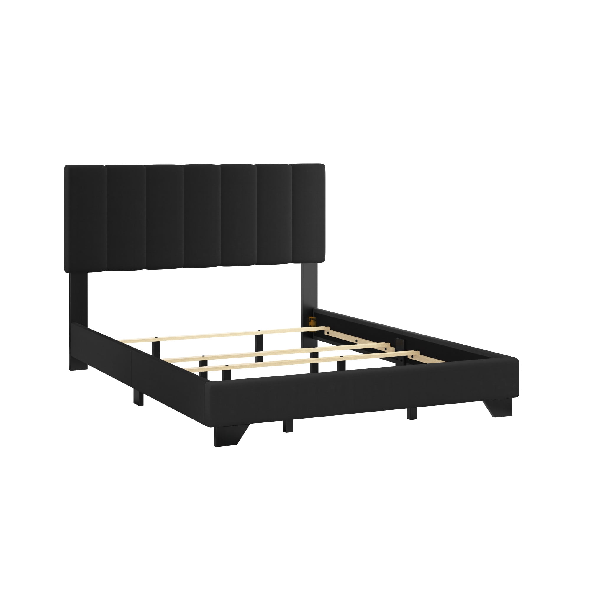 Reece Channel Stitched Upholstered Queen Bed, Black, by Hillsdale Living Essentials