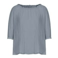 thumbnail image 4 of ZZwxWA Womens Plus Size Tops 3/4 Sleeve Crew Neck Blouse Solid Basic Pleated T Shirt Loose Fit Pullover Beach Shirts, 4 of 5