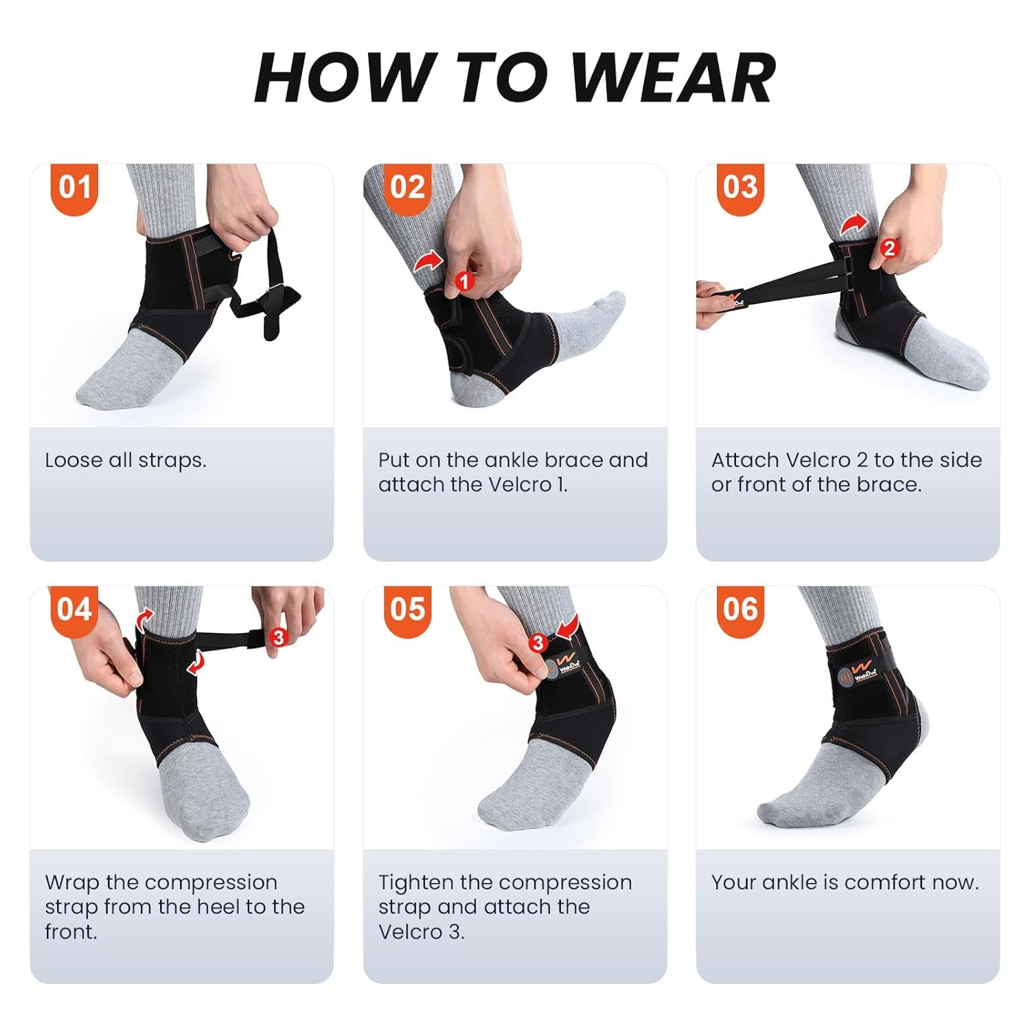 Welnove Ankle Support Brace with Stabilizers, Adjustable Compression Straps,for Women, Men (2 Pack, Large)