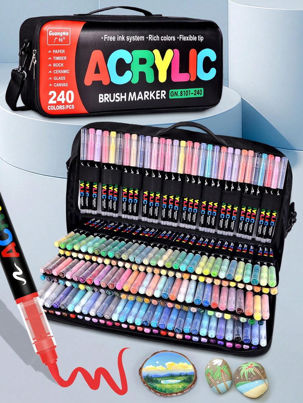 GuangNa 120/168/240 Couleurs Marqueurs Acryliques Double Brosse Stylos Tissu Roche Peinture Stylo Pierre Céramique Verre Toile Bois Art Marqueurs