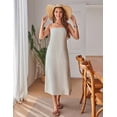 thumbnail image 4 of Fiophy 100% Linen Dress Square Neck Sleeveless Spaghetti Strap Summer Casual Midi Dresses with Slit,Flax,XL, 4 of 8