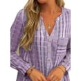 thumbnail image 3 of DYMADE Women Plus Size Stripe Pocket Casual V-Neck Long Sleeve Blouse Top, 3 of 4