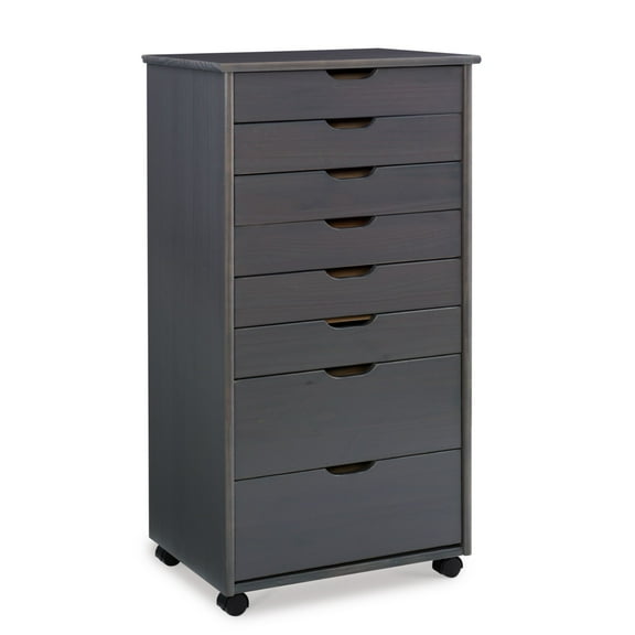 Contemporary Home Living 40” Gray Rolling Storage Cabinet with 8 Drawer