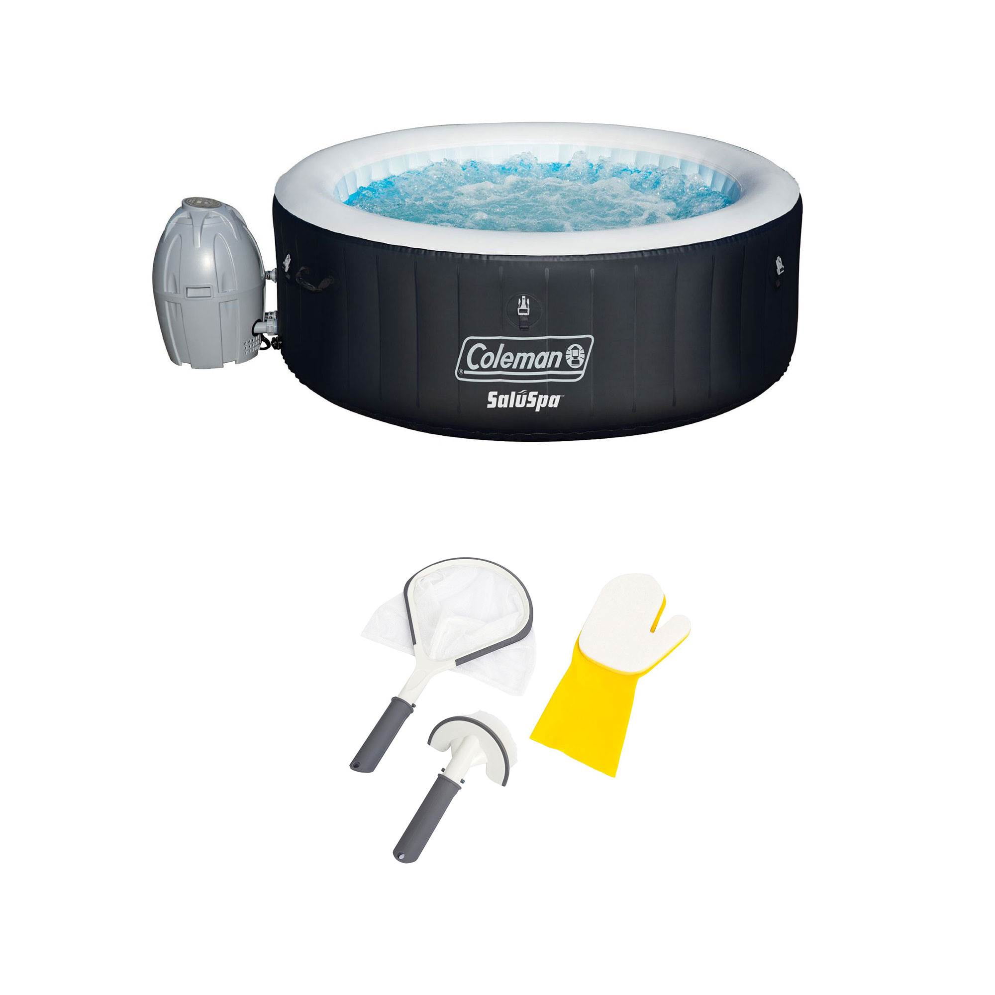 Coleman SaluSpa 4 Person Inflatable Hot Tub + Bestway 3 Piece Cleaning