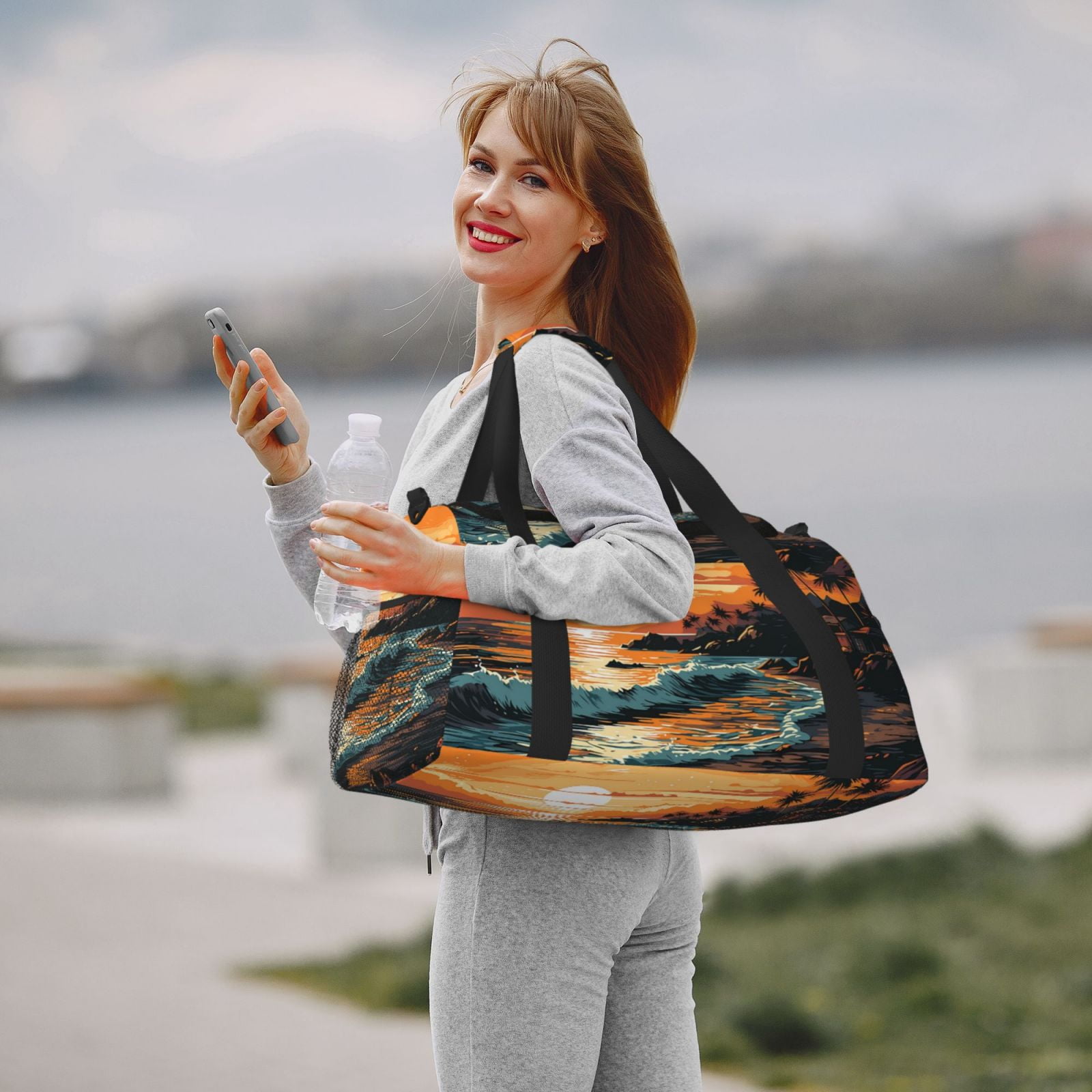 Fuzoiu Serene Ocean Sunset Print Travel Duffle Bag,Carry On Tote Bags,Duffel Bag,Sport Gym Bag, Hospital Bag for Labor and Delivery, Overnight Bag,Luggage Bag