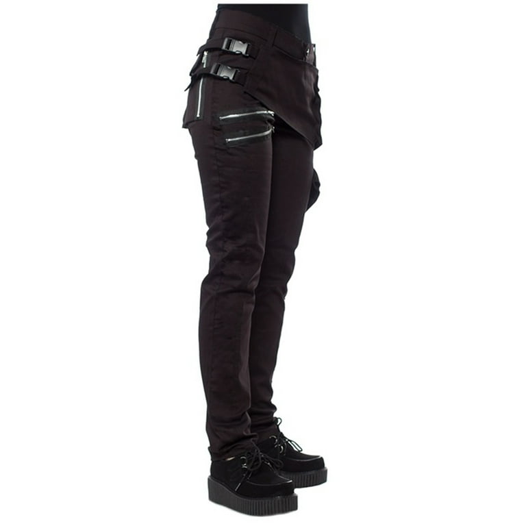 YYDGH Women Casual Trousers 4 Buckle Side Snap With Pockets Zipper Long  Pants Black M 