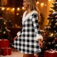 thumbnail image 5 of Women's Knit Dress Long Sleeve V-Neck Flannel Plaid Print Knee Length Dress with Pockets for Fall Casual Loungewear,Gray,M, 5 of 6