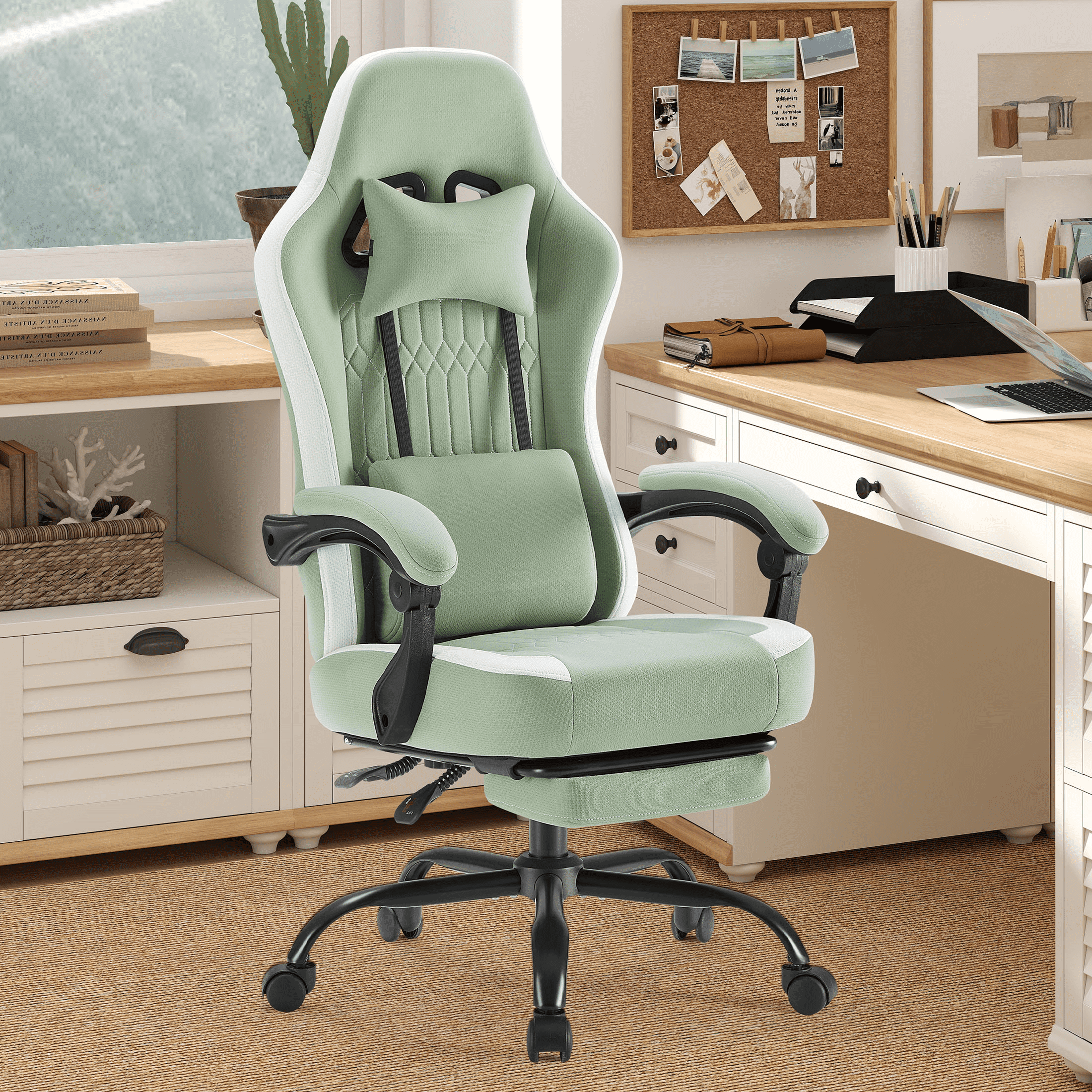 MAYEERTY Ergonomic Gaming Computer Chair with Pocket Spring Cushion, Adjustable Headrest Lumbar Pillow, 90°-135° Reclining Height Adjustable Desk Chair with Armrests