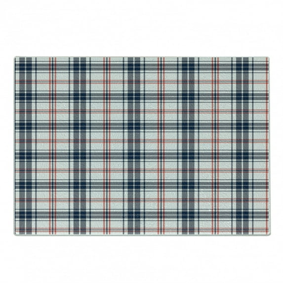 Plaid Cutting Board, Traditional Checkered British Country Pattern with Geometric Design, Decorative Tempered Glass Cutting and Serving Board, Small Size, Vermilion Navy Blue, by Ambesonne