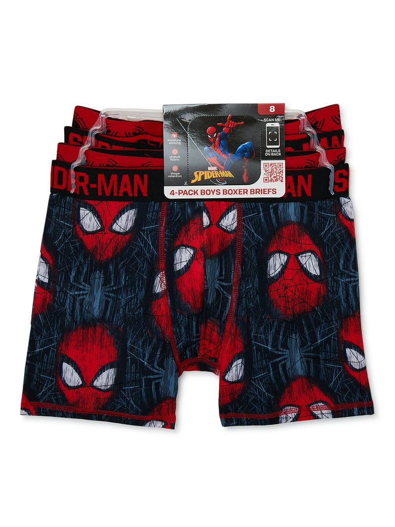 Marvel Boys Spider-Man Boxer Briefs Underwear, 4 Pack, Sizes XS-XL