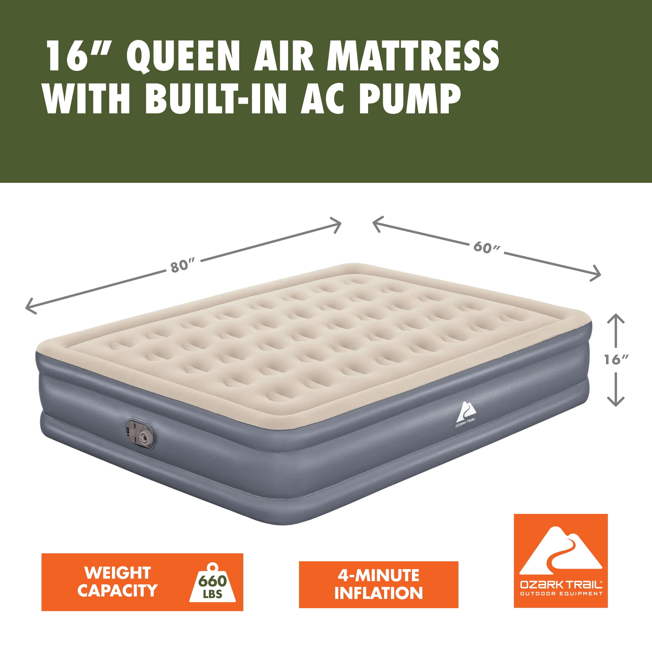 Ozark Trail 16" Queen Air Mattress with Built-In Electric Pump