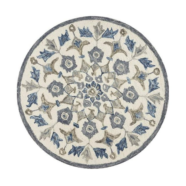 LR Resources DAZZL54090IVO40RD Tapis d'Intérieur Rond Floral Éblouissant - Ivoire