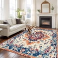thumbnail image 2 of 5'x7' Area Rugs, Boho Orange Blue Indoor Outdoor Area Rug for Living Room Bedroom, Boho Vintage Geometric Ethnic Art Washable Bathroom Rugs Kitchen Floor Carpet Mats Home Decor Aesthetic, 2 of 8