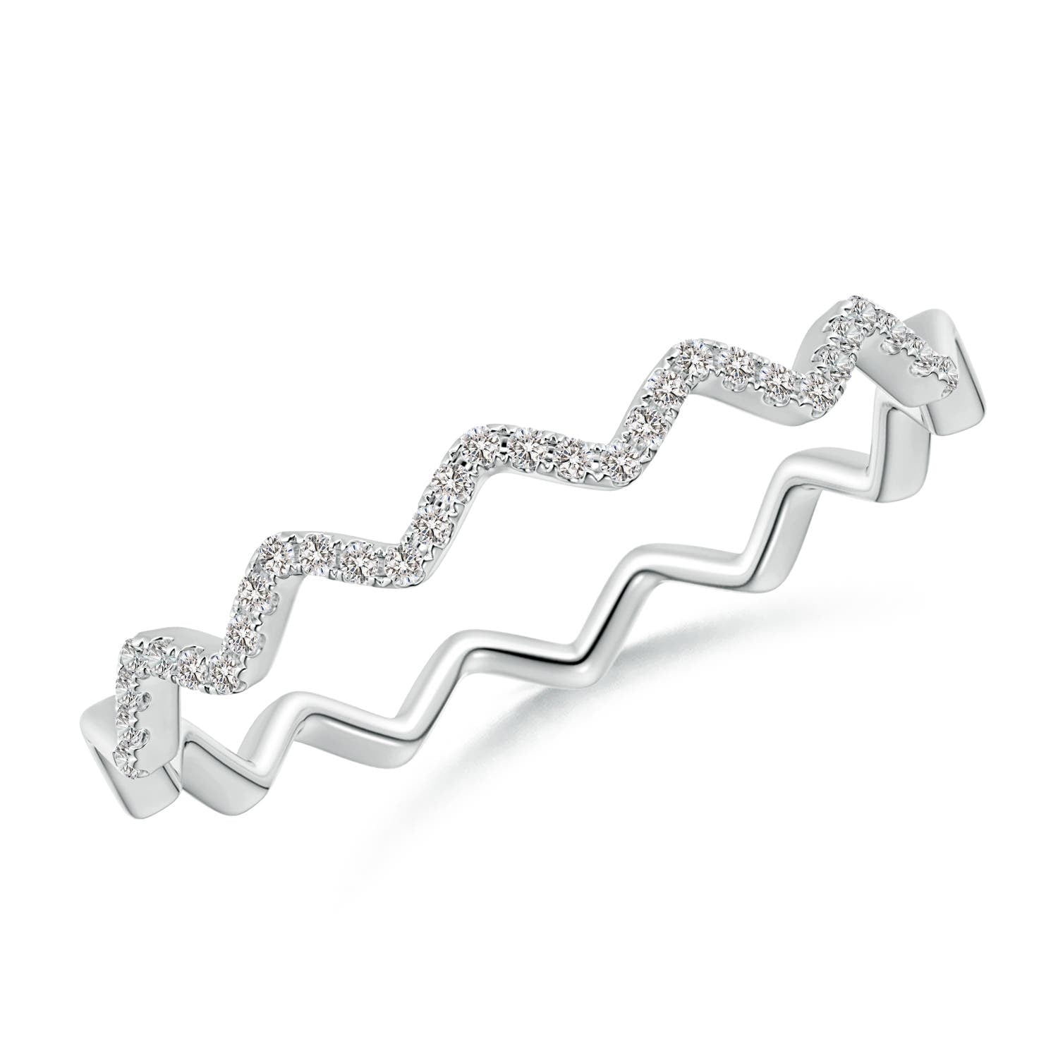 ANGARA Natural Classic Diamond Zig Zag Ring in 14K White Gold for Women (Size-0.8mm| Color-I-J| Clarity-I1-I2) | April Birthstone, Birthday, Anniversary, Jewelry Gift for Women | Natural Diamond Ring