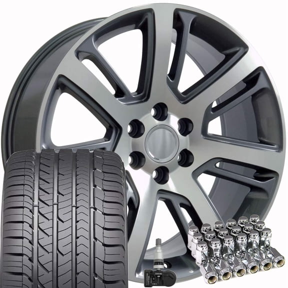 OE Wheels CA88 22 Inch Rims and Tires Fit Escalade Style 6x139.7 22x9 Gloss Gunmetal Machined - Hollander 4738 - Eagle Sport AS 285/45-22 (Set of 4)