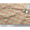 thumbnail image 2 of Soimoi Beige Cotton Poplin Fabric Flower & Leaves Watercolor Printed Fabric 1 Yard 42 Inch Wide, 2 of 3