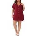 thumbnail image 3 of Agnes Orinda Women's Plus Size Sleepshirt Short Sleeve Soft Pajamas Dress V Neck Button Down Nightgown 1X Burgundy, 3 of 7