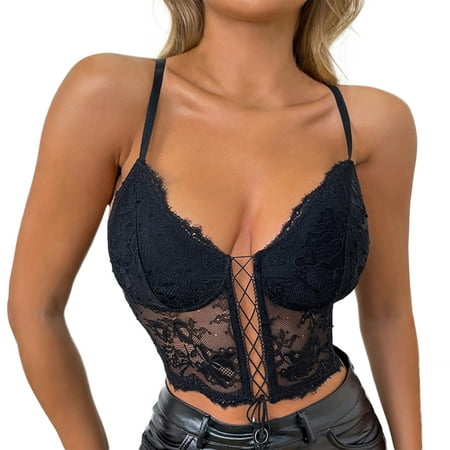 

Sexy Solid Color Lace Bralette For Women Backless Stitching Criss-Cross Hollow Chest Wrapping Spaghetti Strap Crop Top Ultra-Soft Beauty Back Minimizer Bra Black-02 L