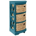 thumbnail image 2 of Hampton Meadows 3 Tier X-Side Corner Table Storage Cabinet with 3 Natural Water Hyacinth Wicker Baskets for Living Room, Teal, 2 of 8