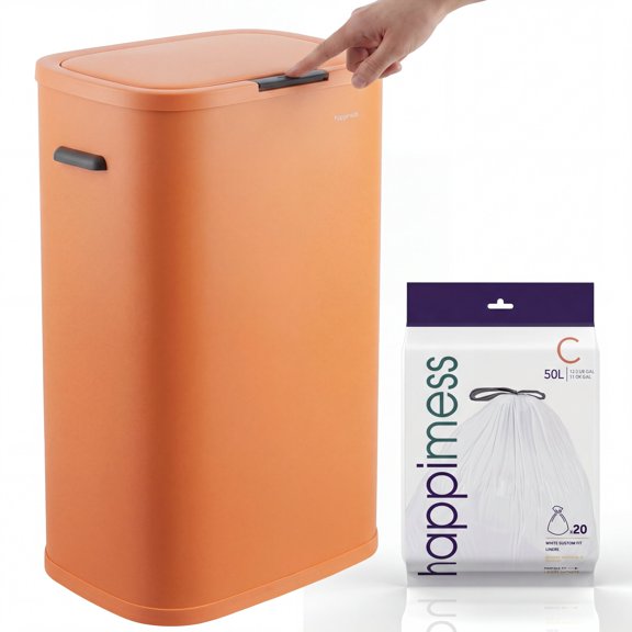 happimess Tammi Kitchen 14.5-Gallon Slim Metal Push Button Trash Can, Carrot Cake, HPM1017K