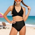 thumbnail image 6 of mgoYE Girl Swimsuit 10 12 Girls Bikini Set 2 Piece Swimsuit - Beach Sports Bathing Suit Scoop Neck Adjustable Straps Padded Kids Teen(Black,9-10 Years), 6 of 9