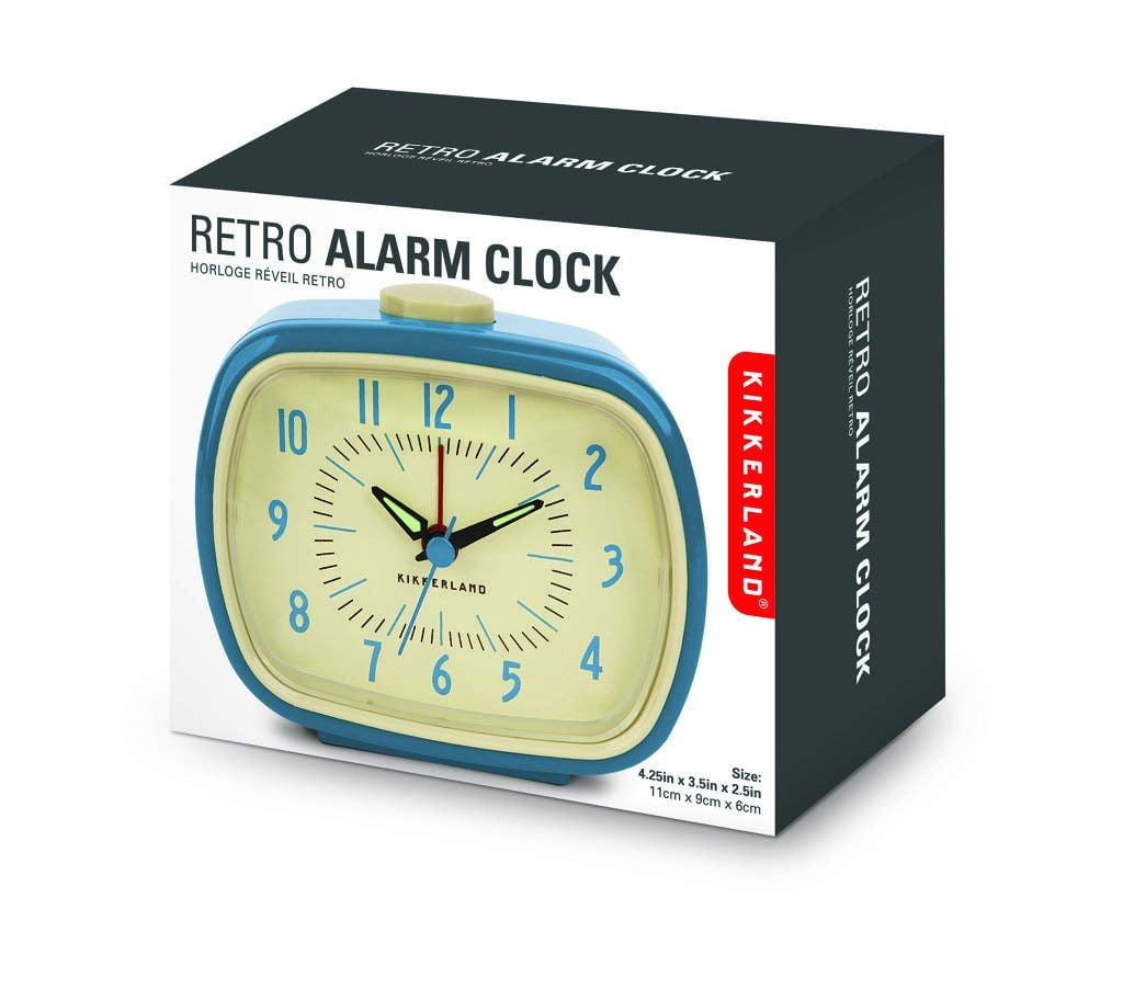 Blue Retro Alarm Clock, Battery Operated Vintage Analog Clock