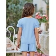 thumbnail image 5 of Abcomgle Short Sets for Girls 7-8 Girls 2 Piece Outfits Ruffle Sleeve Button Down Tshirts and Elastic Waist Shorts Cute Preppy Girls Shorts Set,Green,9-10Years, 5 of 6
