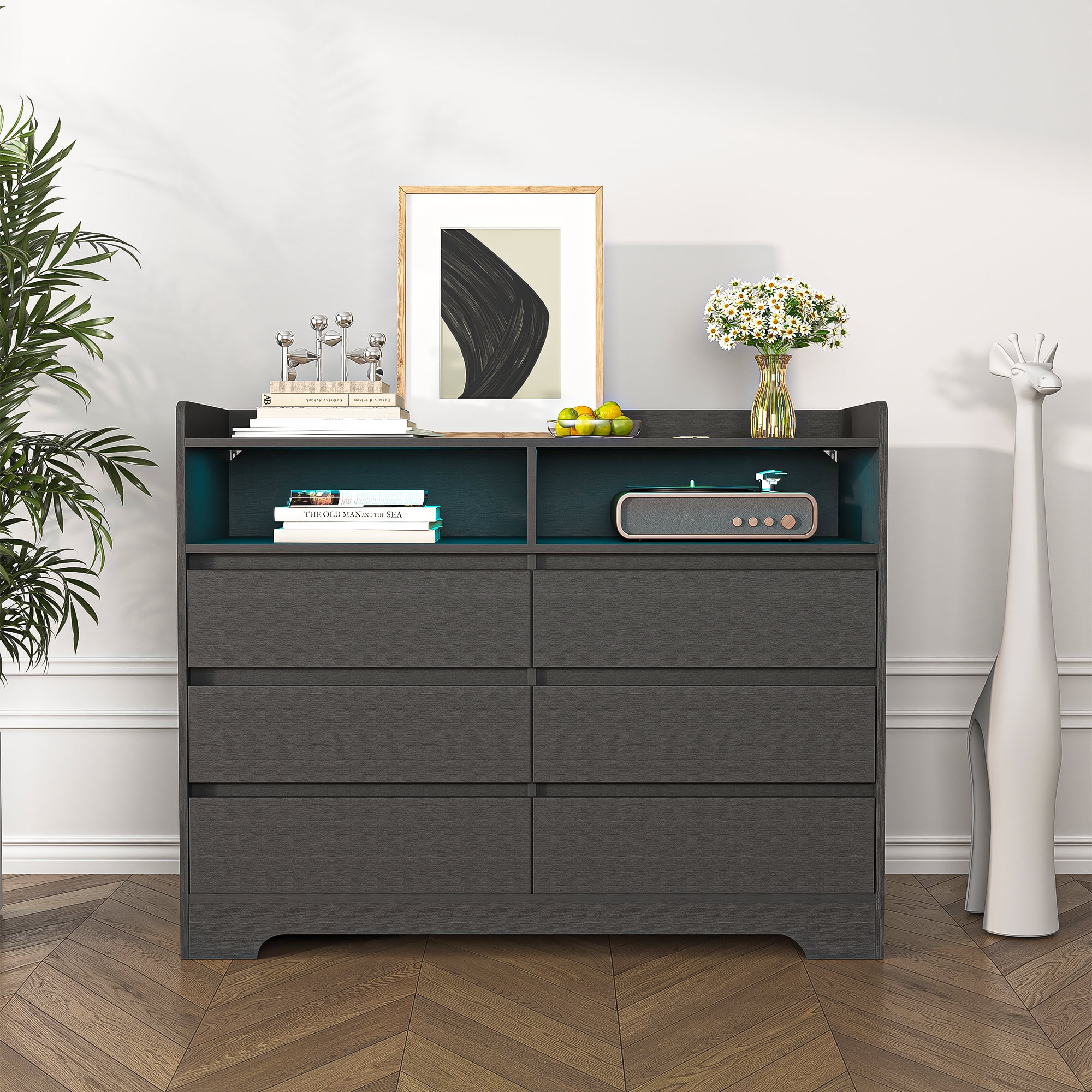 Finihen 6 Drawer Dresser, Modern Chest of Drawers with Led Lights, Wooden Dresser for Bedroom with Sturdy Frame for Living Room, Entryway, Hallway, Black-M Finihen 6 Drawer Dresser, Modern Chest of Drawers with Led Lights, Wooden Dresser for Bedroom with Sturdy Frame for Living Room, Entryway, Hallway, Black-M