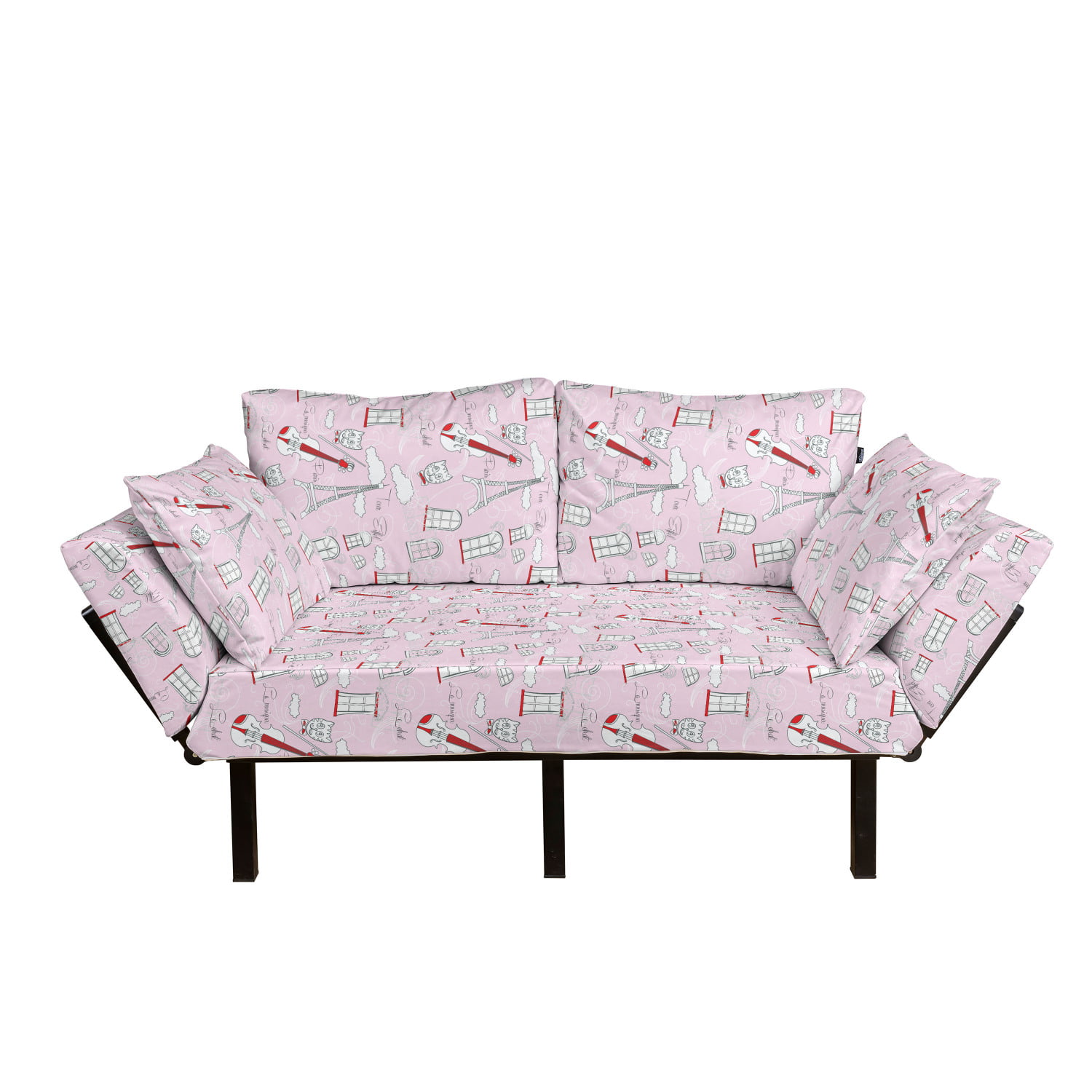 Classic Isolated Spring Garden Meadow Daisy Flowers Drawing on Plain Backdrop Ambesonne Floral Futon Couch Daybed with Metal Frame Upholstered Sofa for Living Dorm Loveseat White Beige Fawn
