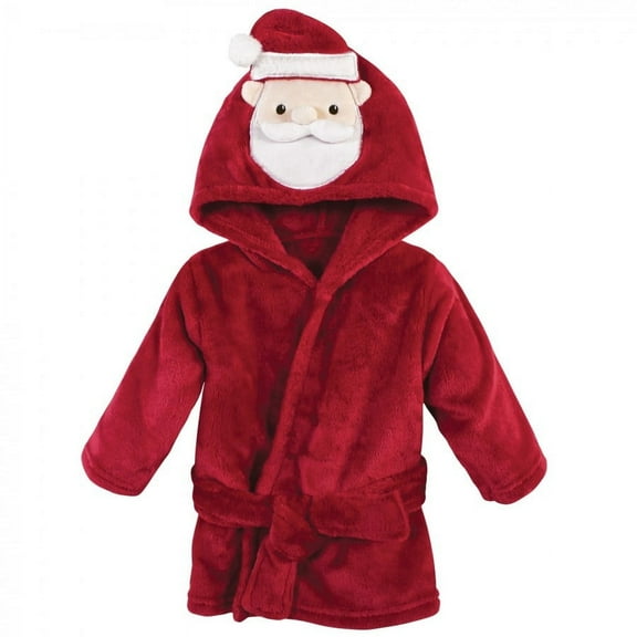 Hudson Baby Unisex Baby Plush Animal Face Bathrobe, Red Santa, 0-9 Months