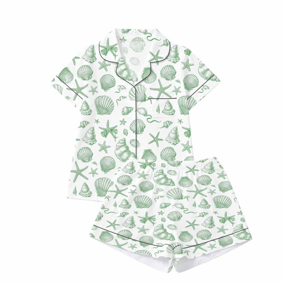 Yuncity Womens Pajama Sets 2 Piece Ocean Print Summer Short Sleeve Button Up Top With Shorts Pjs Sleepwear Loungewear Nightwear,Size S-2Xl Black
