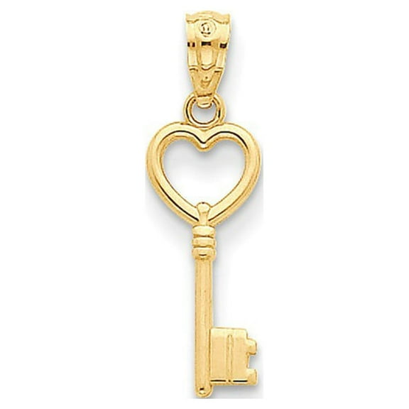 14k Yellow Gold Heart Key Polished Pendant - .5 Grams - Measures 23x7mm Wide