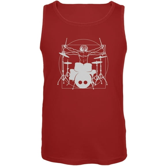 Vitruvian Man Drummer Red Adult Tank Top - Small
