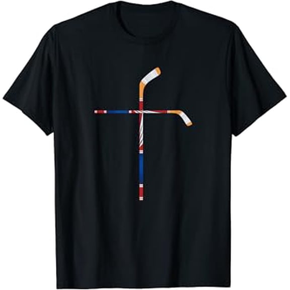 Christian Ice Hockey Sticks Cross Faith Sports T-Shirt