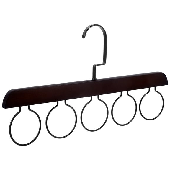 Clispeed Necktie Holder in Black Wood with Five Loops for Hanging Ties Scarves and Belts
