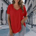 thumbnail image 2 of Yubnlvae T-Shirt à Manches Courtes Décontracté pour Femmes avec Poche, T-Shirt à Manches Courtes Décontracté et Tendance pour Femmes Uni avec Poche en Liquidation! Uni, Col Rond, Rouge, 3TG, 2 of 4