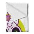 thumbnail image 2 of Cartoon Soft Flannel Fleece Throw Blanket, Doodle Style Unicorn Skull with Green Eyes with Rainbow Background Funny, Cozy Plush for Indoor and Outdoor Use, 50" x 70", Multicolor, by Ambesonne, 2 of 5
