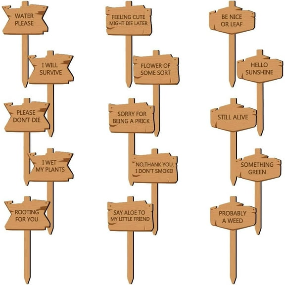15 Pcs Funny Wood Plant Labels 15 Styles Garden Labels with Plant Puns Leaf Decoration Wooden Markers for Indoor and Outdoor Plants Flowers Herbs Seed Potting 12x6.35cm(4.72x2.5inch) Colorful