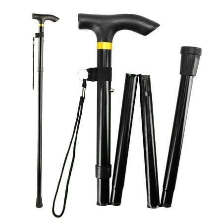 Foldable Walking Cane - TSV Folding Cane - Foldable, Adjustable, Lightweight Aluminum Offset Walking Cane - Collapsible Walking Stick with Ergonomic Derby Handle - Ideal Daily Living Aid for Limited Mobility (Black)