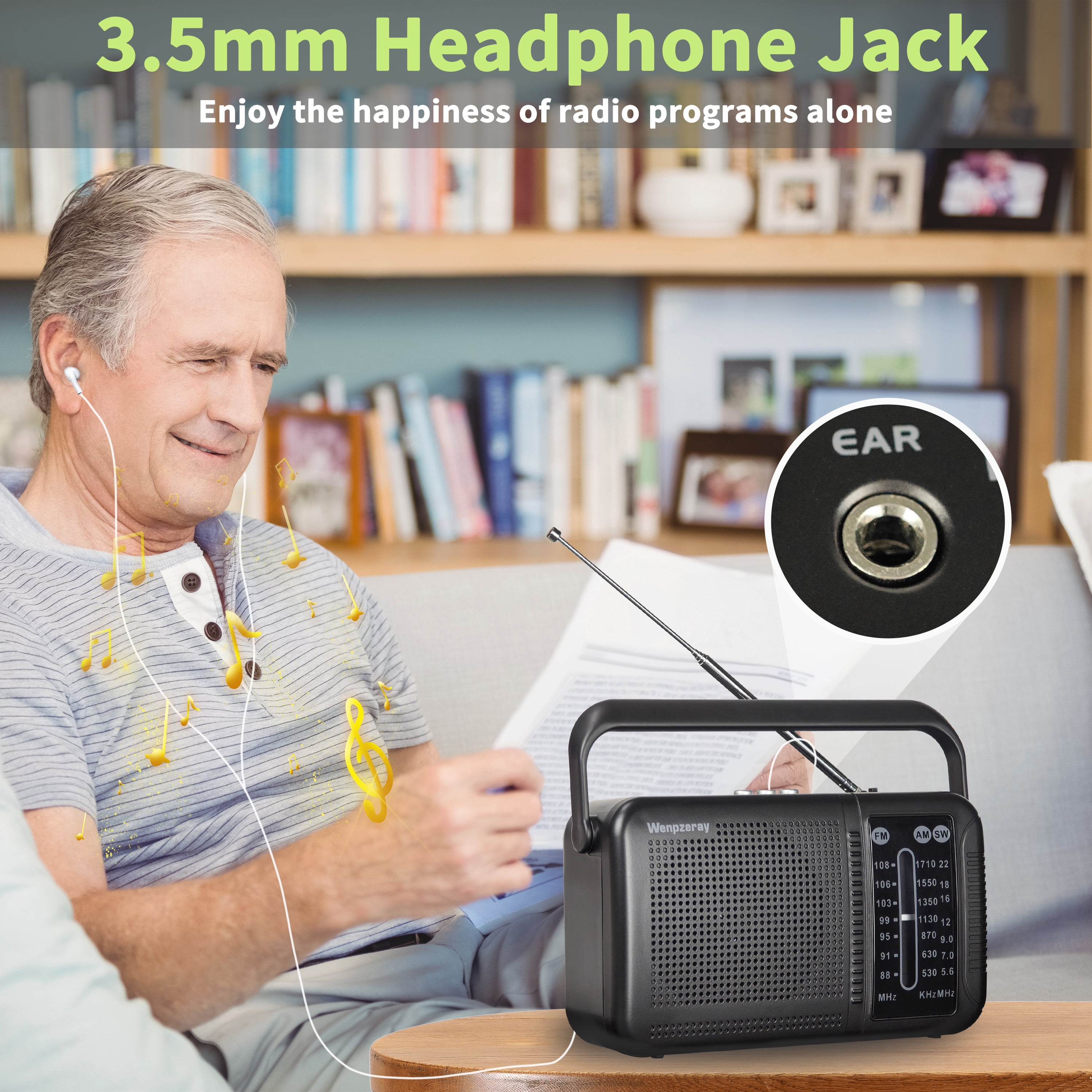 Shortwave AM FM Radio, Retro Receiver Bluetooth Speaker Great Reception, Support TF Card/USB Play, Large Dial Battery Powered Easy to Use for Friend Seniors Elderly (Black)