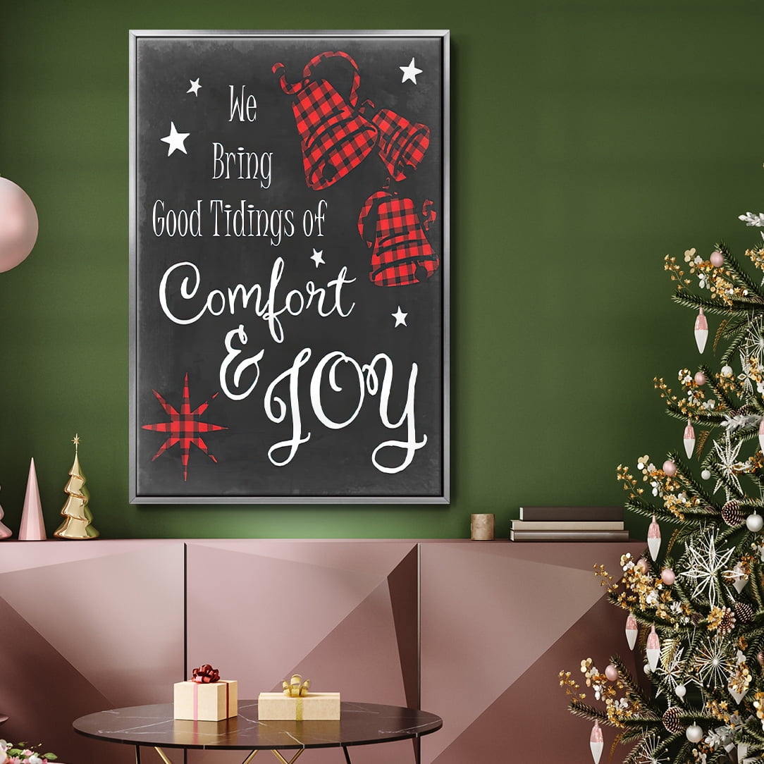 Comfort and Joy in Red - Framed Gallery Wrapped Holiday Canvas - 17 x 25 - Silver Frame