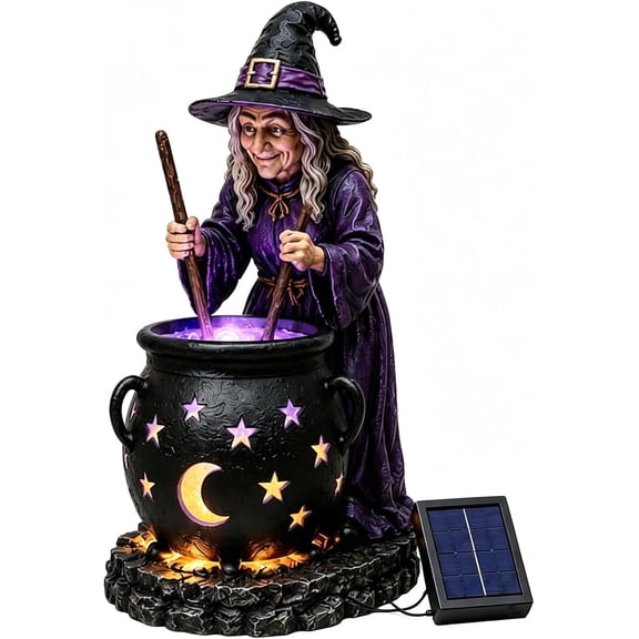 Witch & Glowing Cauldron Halloween Garden Light, Halloween Solar Lights Outdoor Waterproof LED Yard Decoration Decoration with Witch Cauldron for Garden, Patio, Walkway, Porch