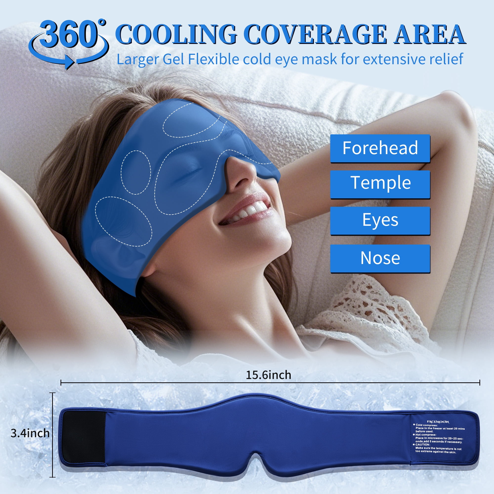 FACEMOON Reusable Cooling Gel Eye Mask, Cold Compress for Puffy Eyes & Relaxation, Soft Eye Ice Pack