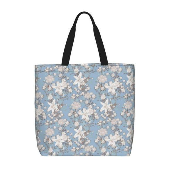 Pofeuu Lily Flower Print Tote Bag for Women,Hobo HandBags with Zipper,Large Capacity Casual Shoulder Handbags with Inner Pockets